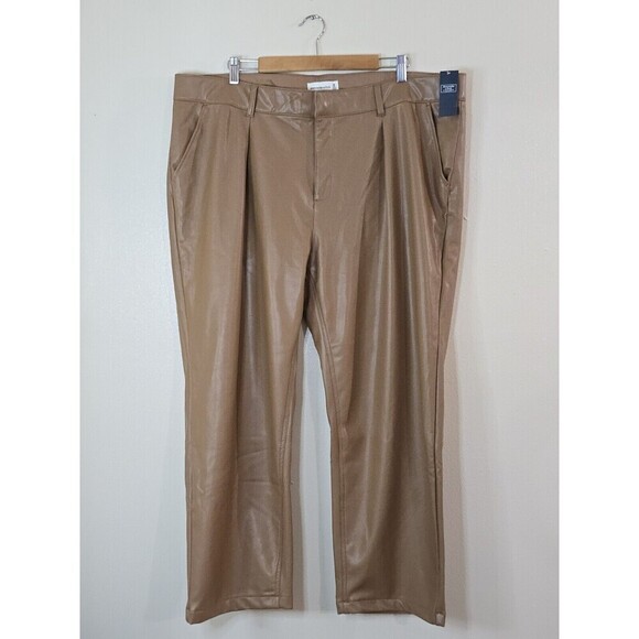 Abercrombie & Fitch Faux Leather Pants Womens Plus Size 36 22 Wide Leg Tailored - Picture 1 of 10